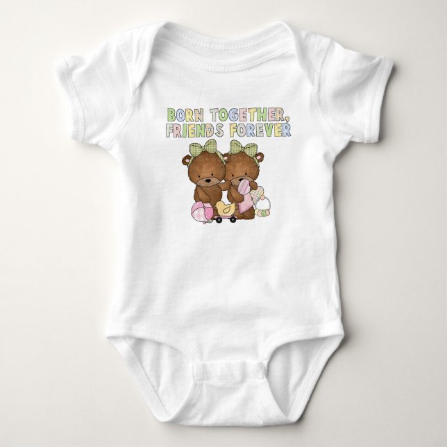 Flicka Twillingar Friends Bear-kroppsdräkt T-shirt (Framsida)