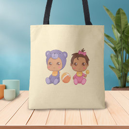 Flicka Twillingar Lila Bear Jumpdress på Gult Tot Tygkasse