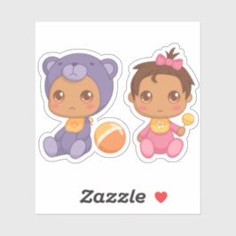 Flicka Twillingar Lila Bear Jumpdress Sticker Klistermärken