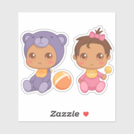 Flicka Twillingar Lila Bear Jumpdress Sticker Klistermärken