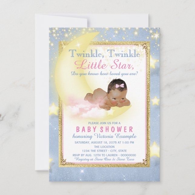Flicka Twinkle Twinkle Little Star Baby Shower Inbjudningar (Framsida)