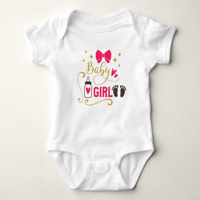 "Flicka" Typografi Rosa Girly Baby Glam Guld T Shirt (Framsida)