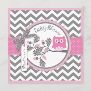 Flicka Uggla Chevron Print Baby Shower Inbjudningar
