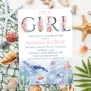 Flicka under havet Baby Shower-inbjudan Inbjudningar