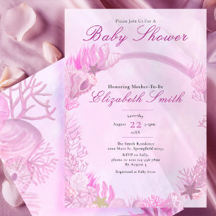 Flicka under havet Söt rosa baby shower Inbjudningar