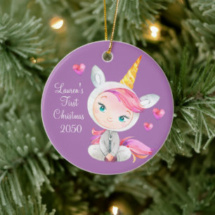 Flicka Unicorn - första jul Julgransprydnad Keramik