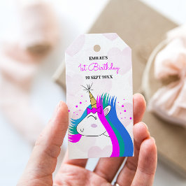 Flicka Unicorns och Rosa Hearts Presentetikett
