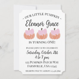 Flicka Vår lilla knumpkin första födelsedag Inbjudningar