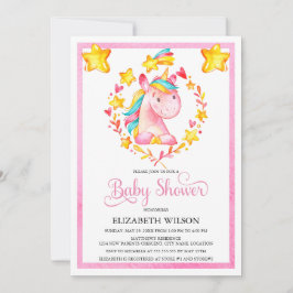 Flicka Vattenfärg Enhörning Baby Shower Inbjudningar