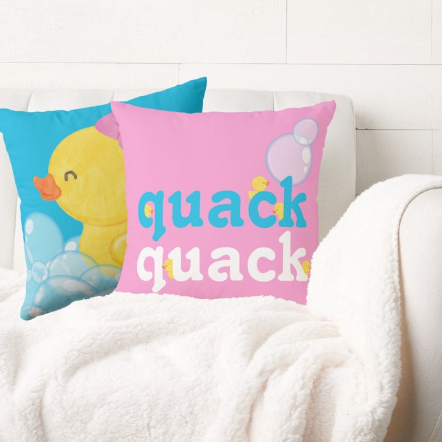 Flicka Vattenfärg Gummi Anka Dubbelsidig Kudde (QUACK QUACK Girl Watercolor Rubber Duck Double Sided Throw Pillow for Nursery or Kids Bedroom)