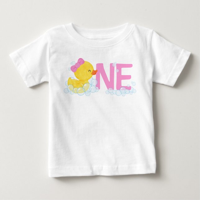 Flicka Vattenfärg Gummi Anka ONE + Namn på baksida T Shirt (Framsida)