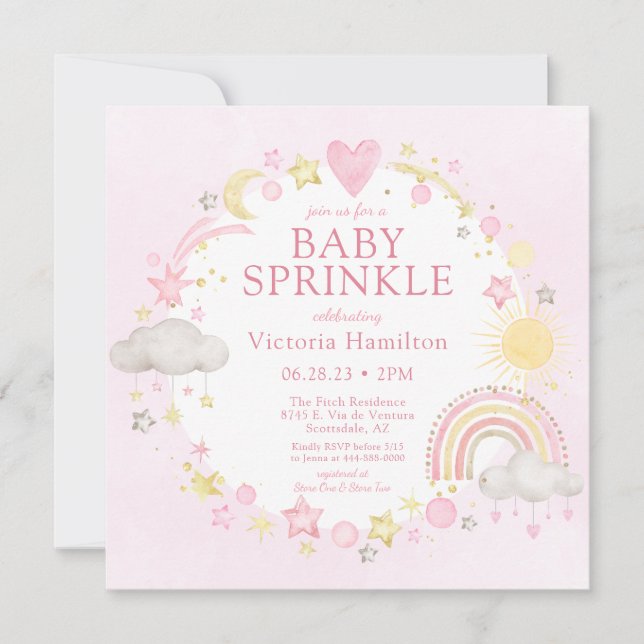 Flicka Vattenfärg Regnbåge Baby Sprinkle Inbjudningar (Framsida)