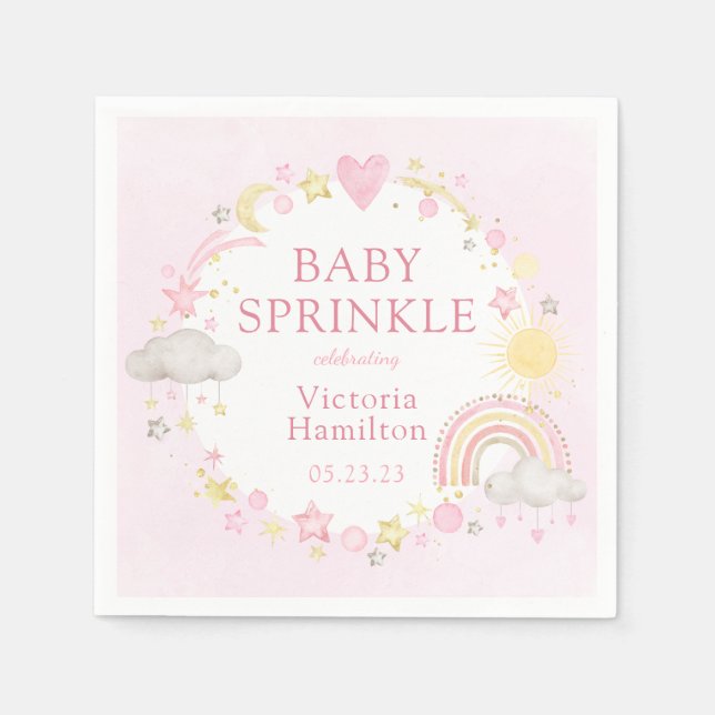 Flicka Vattenfärg Regnbåge Baby Sprinkle Pappersservett (Framsidan)