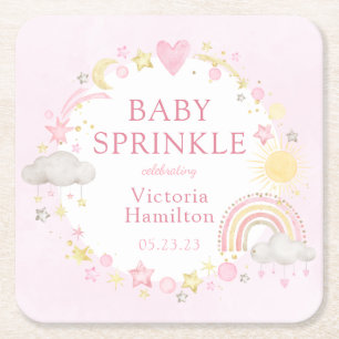 Flicka Vattenfärg Regnbåge Baby Sprinkle Underlägg Papper Kvadrat