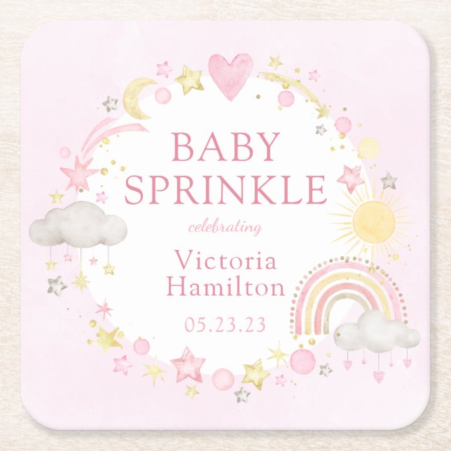 Flicka Vattenfärg Regnbåge Baby Sprinkle Underlägg Papper Kvadrat (Framsidan)