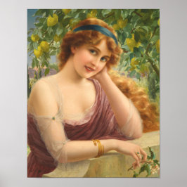 Flicka vid citrusträd av Emile Vernon Poster