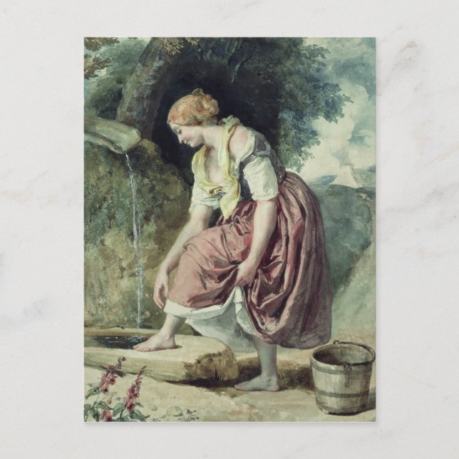 Flicka vid en ledning vykort (Framsida)