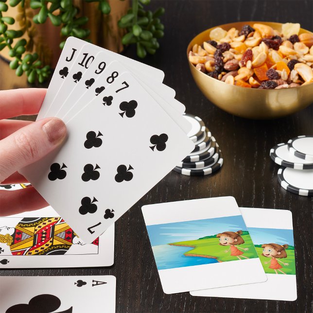 Flicka vid flodnatur landskap casinokort (Skapare uppladdad)