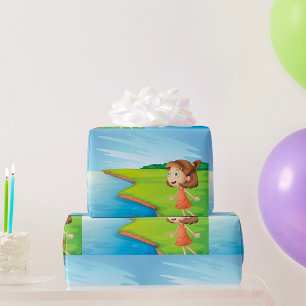 Flicka vid flodnatur landskap presentpapper