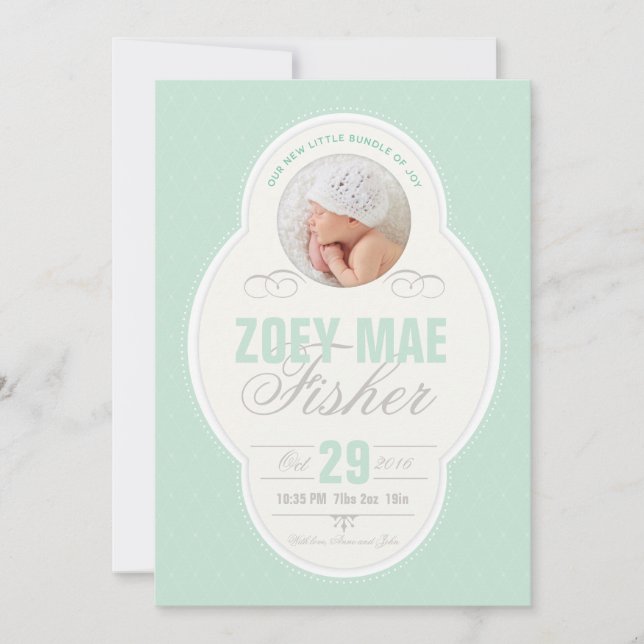 Flicka Vintage Ram - födelsemeddelande - Mint Meddelande (Framsida)