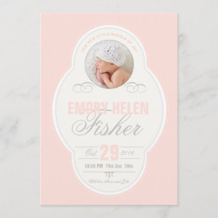 Flicka Vintage Ram - Födelsemeddelande - Rosa Meddelande