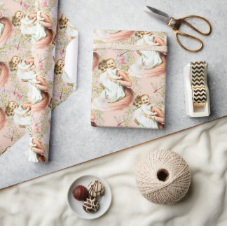Flicka Vintage Wrapping Papper rosa Presentpapper