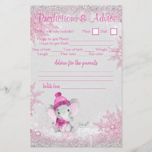 Flicka Vinter Elefant Baby Shower Dubbelspel Flyer