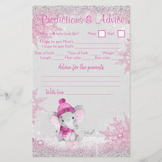 Flicka Vinter Elefant Baby Shower Dubbelspel Flyer (Framsidan)