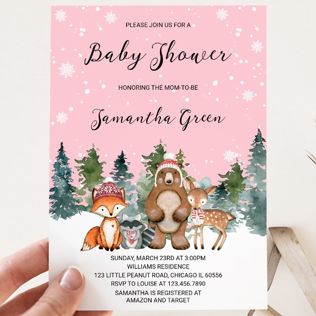 Flicka Vinter Skogs Baby Shower Inbjudningar (Skapare uppladdad)