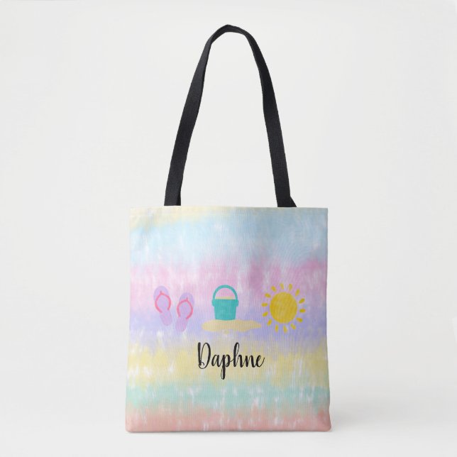 Flicka Watercolor Beach Trio Tie Dye Tote Bag Tygkasse (Framsida)