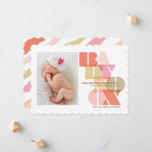Flicka XOXO Rosa Typography Modern Photo Birth Meddelande