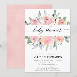 Flickababy shower, rodna rosa blommigt för elegant inbjudningar
