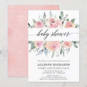Flickababy shower, rodna rosa blommigt för elegant inbjudningar
