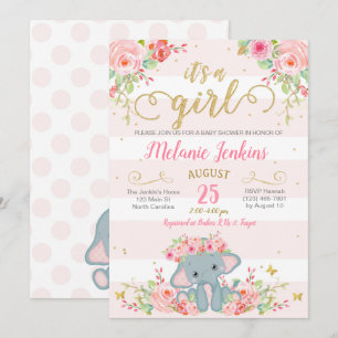 Flickababy showerinbjudan, elefantbaby shower inbjudningar