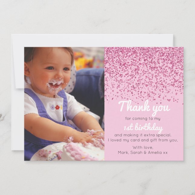 Flickaglitterfödelsedagen tackar dig att card tack kort (Framsida)