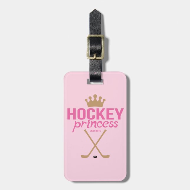 FlickahockeyPrincess Rosa Hockey Hänga lös Märka Bagagebricka (Vertikal Framsida)