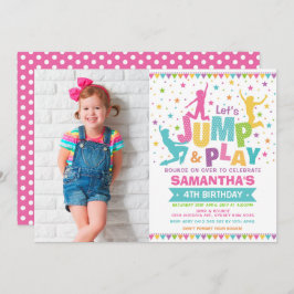 Flickahoppfödelsedag/hus för Trampolinepartydun Inbjudningar