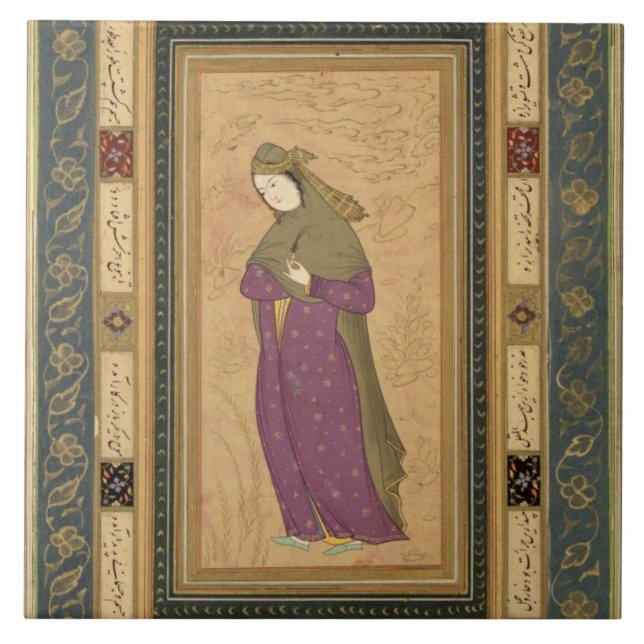 Flickainnehav en aigrette, från den stora Clive Kakelplatta (Framsidan)