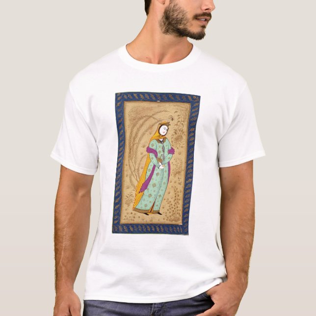 Flickainnehav en vinskyttel och en pear, från laen tee shirt (Framsida)