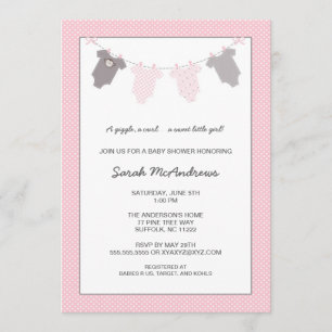 Flickaklädstreckbaby shower/rosa grå färg inbjudningar