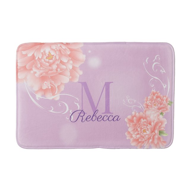 flickaktig Chic blomster lila rosa peony monogram Badrumsmatta (Framsidan)