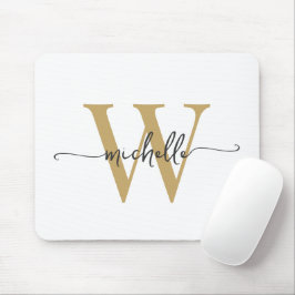 Flickaktig Elegant Vitt Guld Monogram Namn Skrift Musmatta