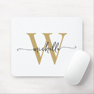 Flickaktig Elegant Vitt Guld Monogram Namn Skrift Musmatta
