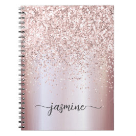 Flickaktig Glam Roséguld Glitter Monogram Namn Skr Anteckningsbok