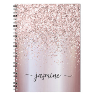 Flickaktig Glam Roséguld Glitter Monogram Namn Skr Anteckningsbok