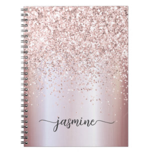 Flickaktig Glam Roséguld Glitter Monogram Namnskri Anteckningsbok