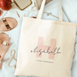 Flickaktig monogram kalligrafi korallrosa tygkasse<br><div class="desc">Flickaktig monogram kalligrafi korallrosa toteväska. Lätt att anpassa feminin och elegant script typografi monogram. Perfekt monogrammerad namnpresentidé!</div>