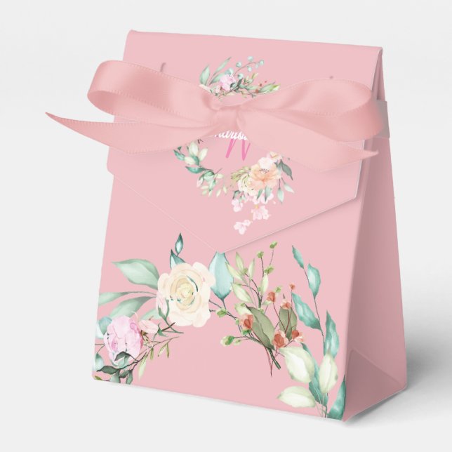Flickaktig monogramskrift Rosa blommor Presentaskar (Framsidan Sidan)