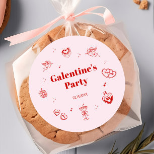 Flickaktig Röd Coquette Galentine-fest Runt Klistermärke