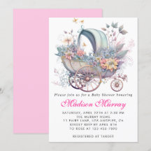 Flickaktig rosa blommig buggy barnvagn Baby Shower